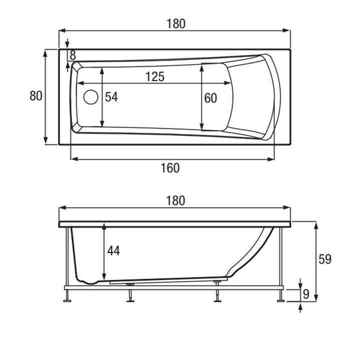 Hafro Eva Ванна 180x80 см, без панелей DX Whirlpool Airpool 2EVA2D6