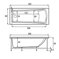 Hafro Eva Ванна 180x80 см, без панелей DX Whirlpool Airpool 2EVA2D6