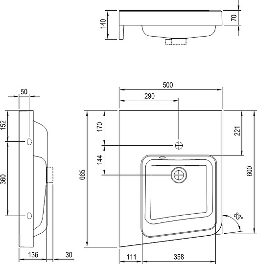 Раковина Ravak BeHappy II 50х66 L XJAL1100001
