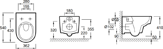 Jacob Delafon Odeon Rive Gauche Унитаз подвесной, безободковый, 54х36 см, цвет: белый EDR102-00  EDR102-00