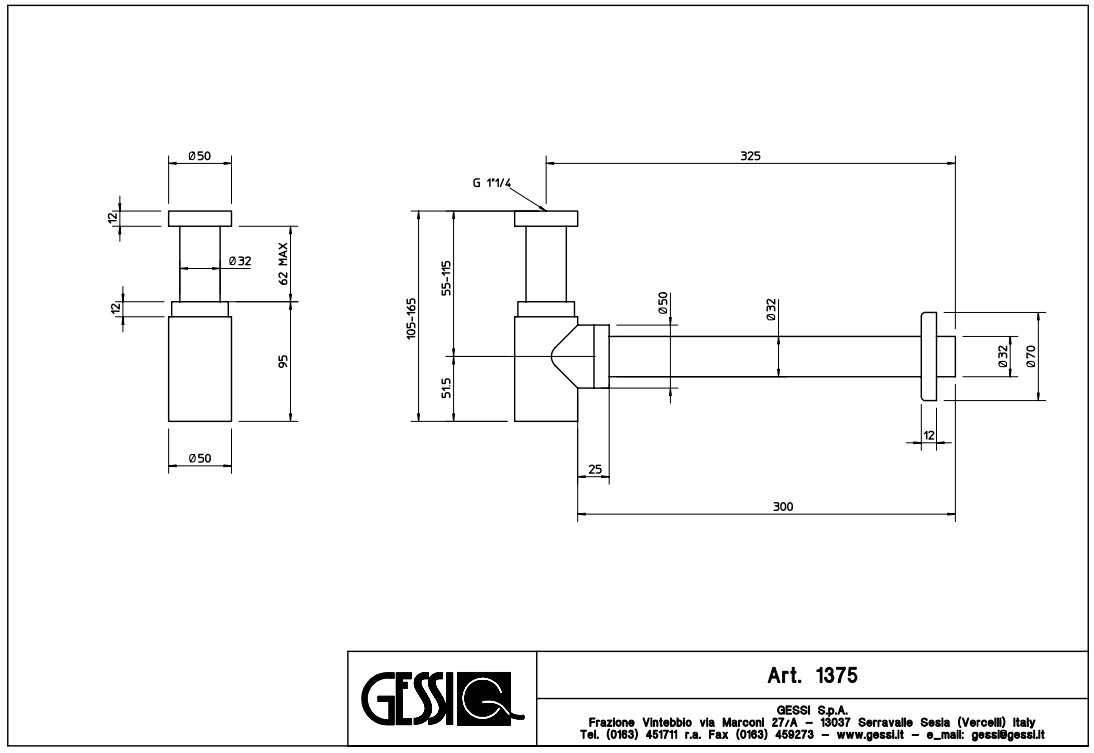 Gessi Сифон для биде, цвет: Brushed Brass PVD 01375#727