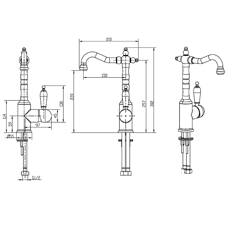 Boheme Provanse Ripresa Смеситель для раковины без дк, высота излива 22 см, цвет: bronze 362