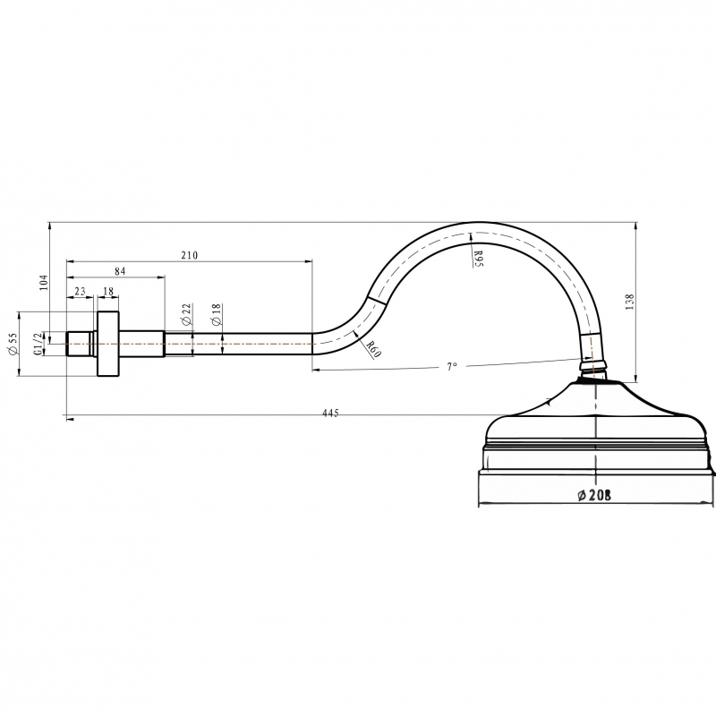 Boheme Imperiale Верхний душ 20,8 см, 1 вид струи, кронштейн настенный 44,5 см, цвет: gold 414