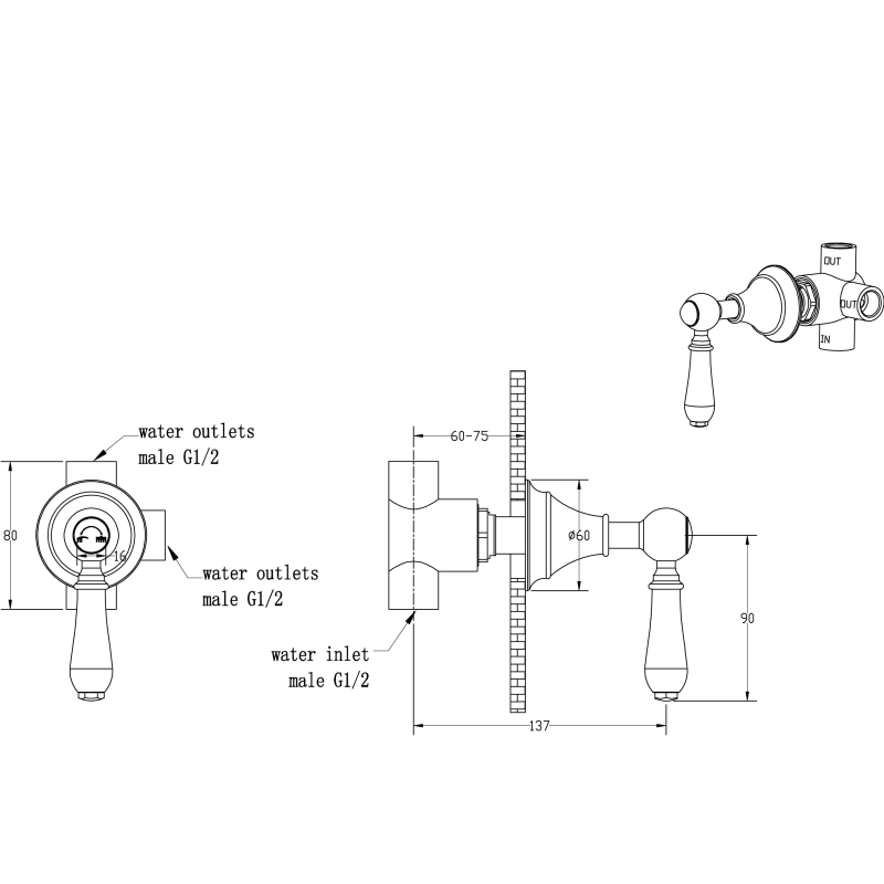 Boheme Medici Переключатель потоков на 2 потребителя, цвет: bronze 622