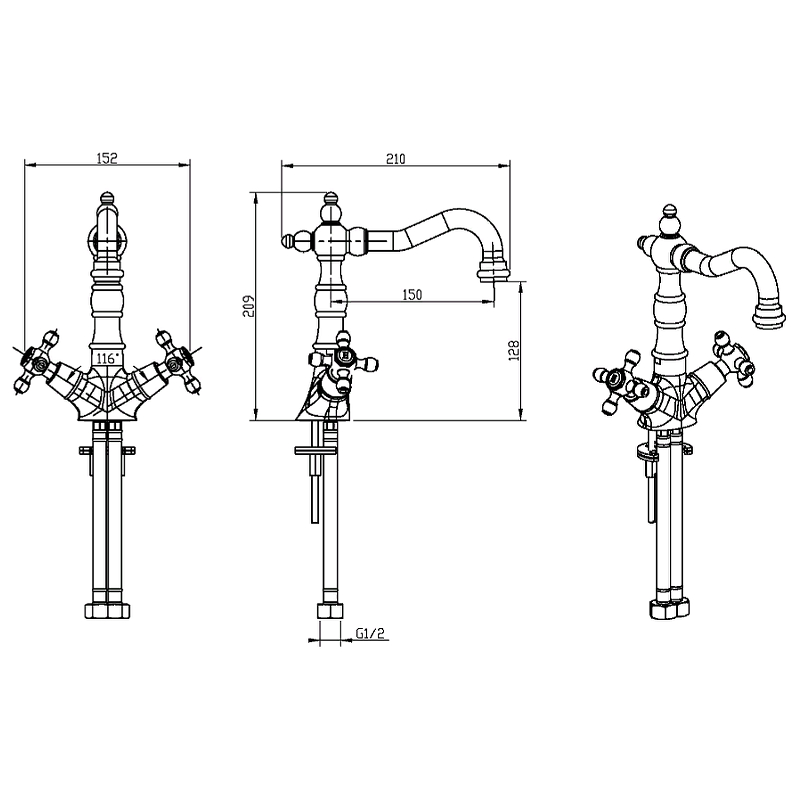 Boheme Camelia Смеситель для раковины без донного клапана, длина излива 15 см, цвет: bronze 312-Camelia