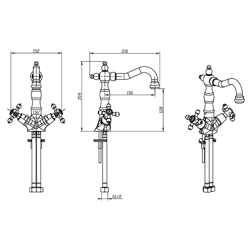 Boheme Satine Смеситель для раковины без донного клапана, длина излива 15 см, цвет: bronze 312-ST