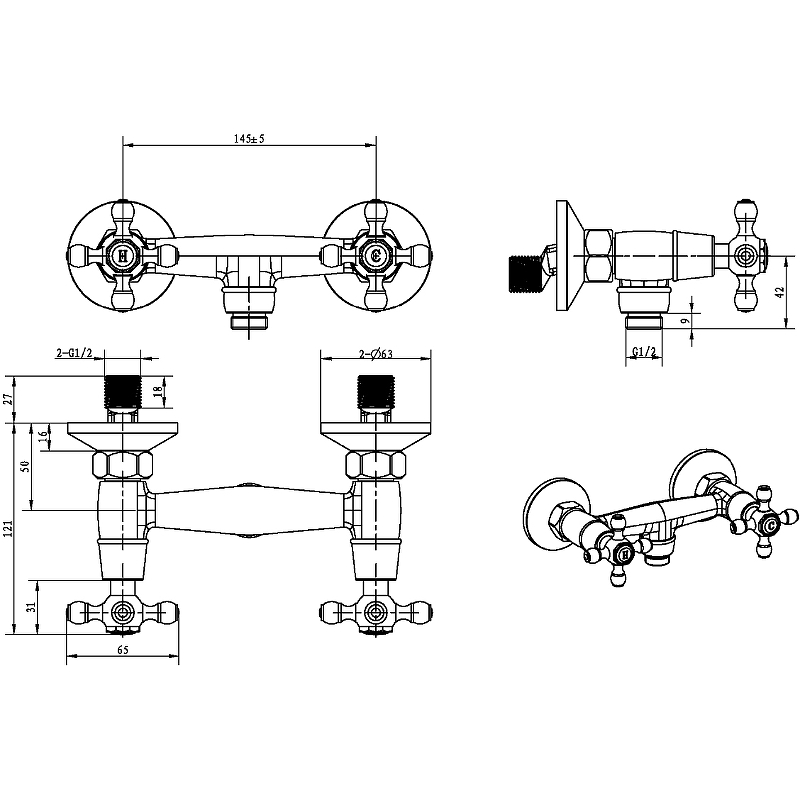 Boheme Crystal Смеситель для душа без излива и душевого набора, цвет: bronze 314-CRST