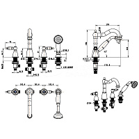 Boheme Royal Cristal Spirale Смеситель на борт ванны, на 4 отверстия, с ручным душем, цвет: bronze 391-Royal/CRST