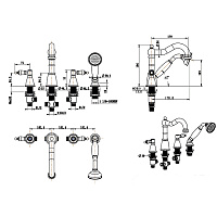 Boheme Camelia Spirale Смеситель на борт ванны, на 4 отверстия, с ручным душем, цвет: chrome 396-Camelia