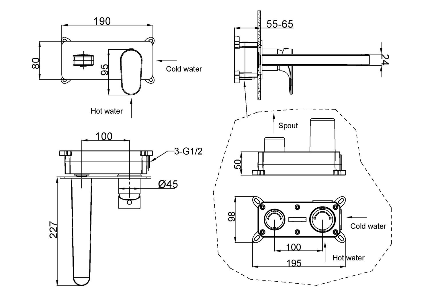 Boheme Spectre Смеситель для раковины встраиваемый, излив, с внутренней частью, цвет: gun metall 455-GM