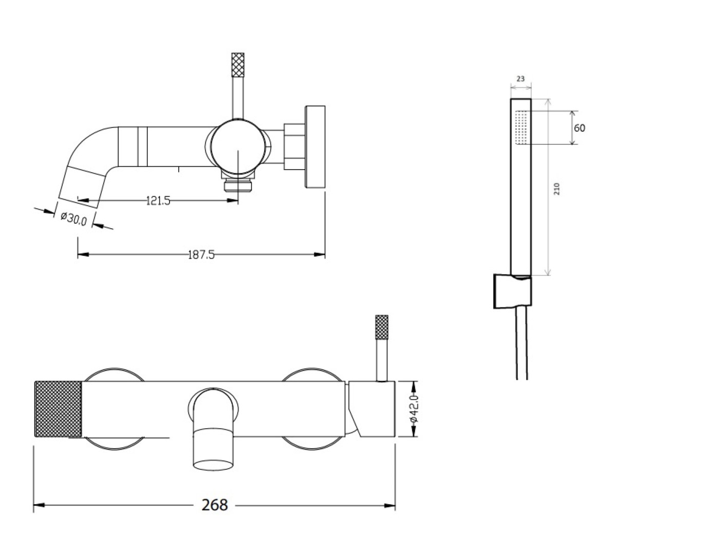 Boheme Uno Смеситель для ванны с душевым комплектом: ручной душ, излив 19 см, цвет: nickel brush 463-NB