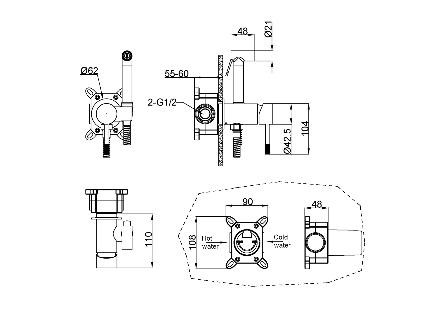 Boheme Uno Гигиенический душ со смесителем и встраиваемой частью, цвет: black 467-BG