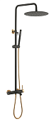 Boheme Uno Душевая стойка: термостат, руч. душ, шланг, верхний душ 30 см, цвет: black/gold 468-BG