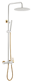 Boheme Uno Diamond Душевая стойка: термостат, ручной душ, шланг, верхний душ 30 см, цвет: white/gold 468-WG