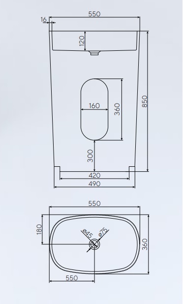 NT Bagno Bello Раковина напольная 55х36хh85 см, цвет: белый матовый NT701