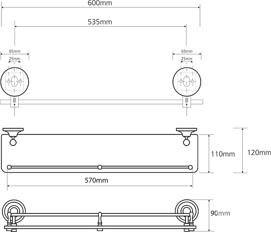 Bemeta Retro Полка подвесная 60x12 см, цвет: золото/хром 144202268