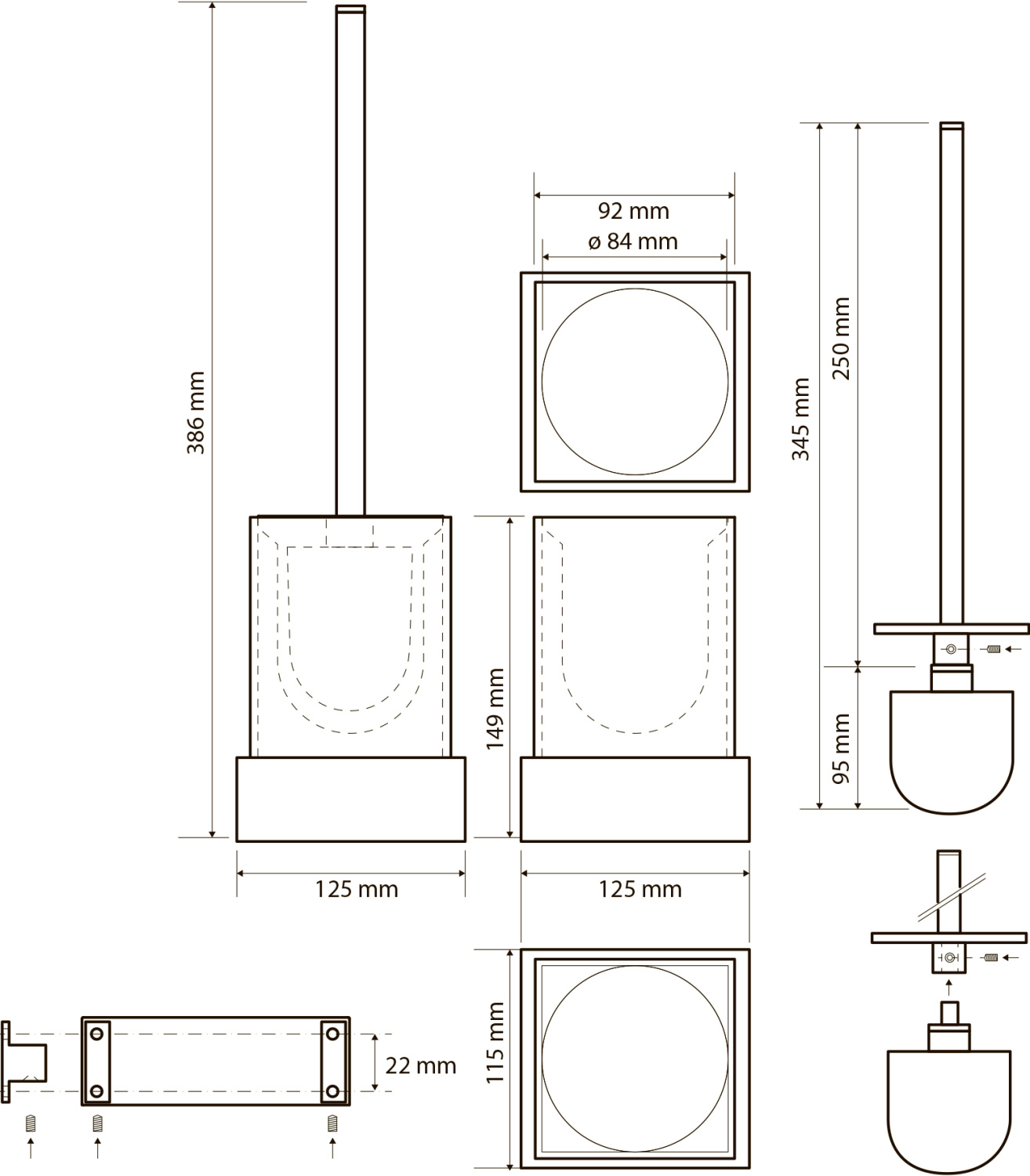 Bemeta Gamma Ершик для унитаза подвесной с латунной чашей, цвет: хром 145513092