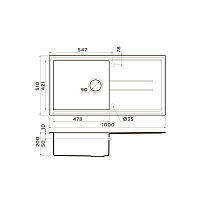 Omoikiri Tedori 100-WH Кухонная мойка Tetogranit 100x51 см, цвет: белый 4993919