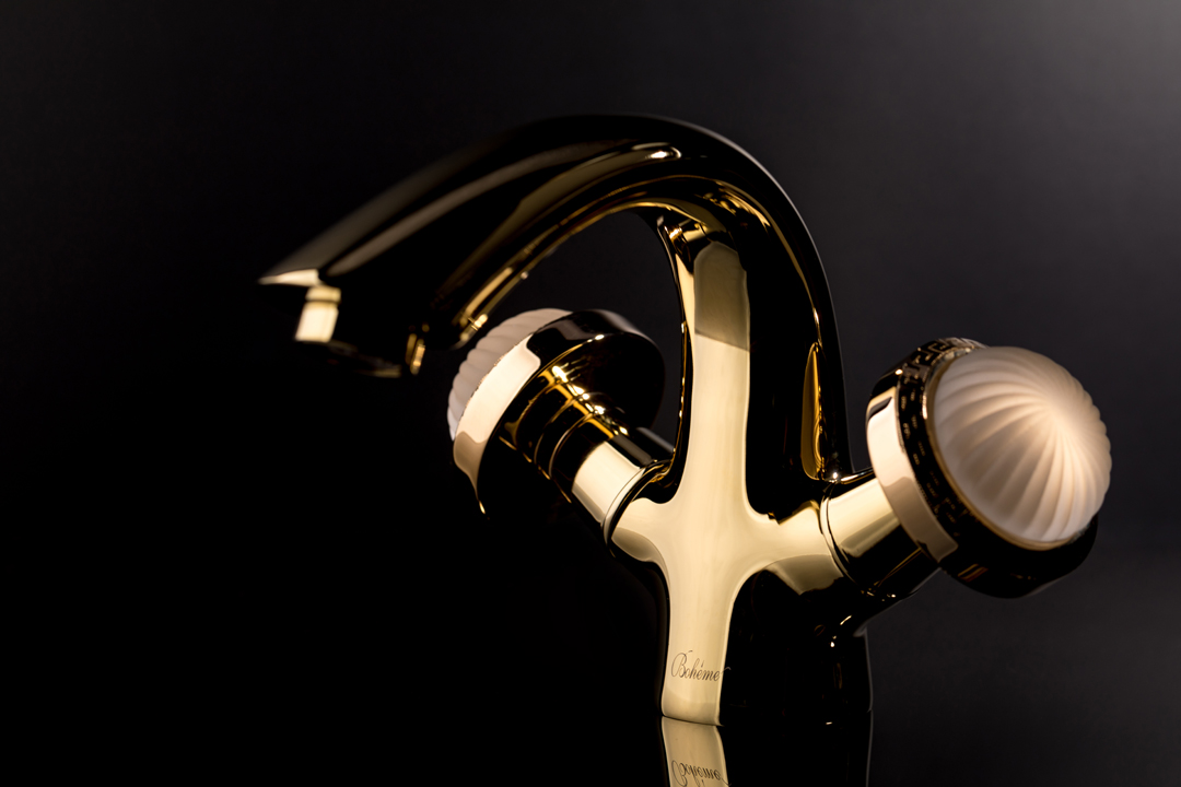 Boheme Satine Смеситель для раковины без донного клапана, длина излива 11,6 см, цвет: gold 291-ST