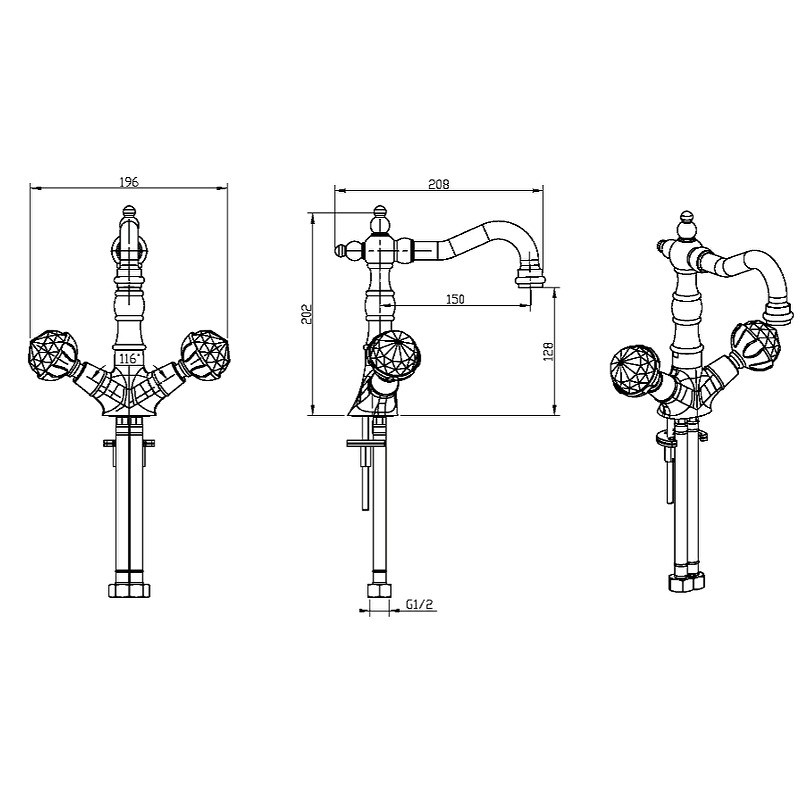 Boheme Brillante Presente Смеситель для раковины без донного клап., длина изл. 12,8 см, цвет: chrome 352