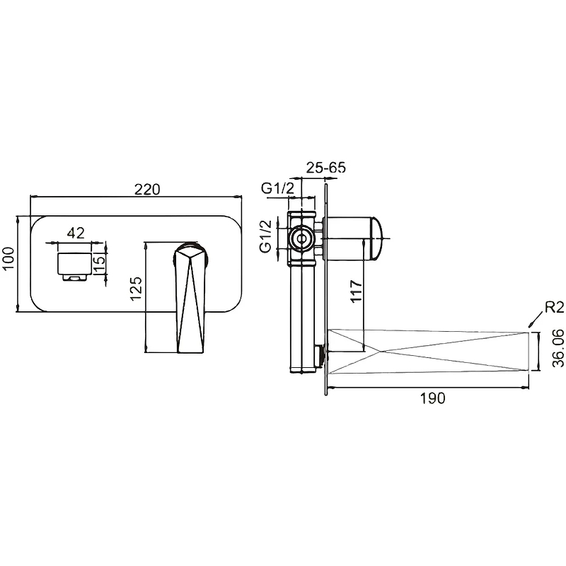 Boheme Venturo Смеситель для раковины встраиваемый, излив, с внутренней частью, цвет: chrome 375