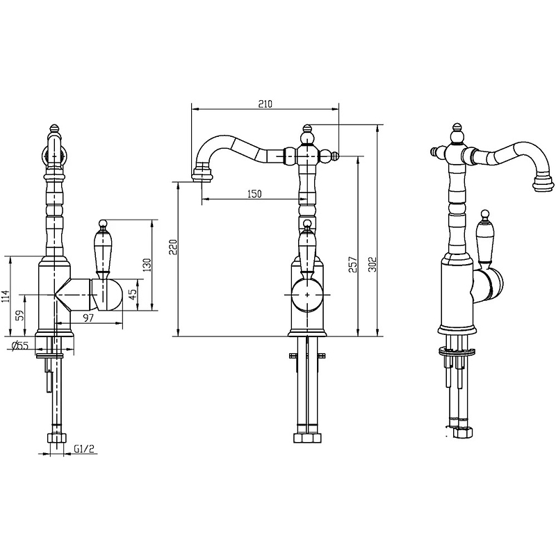 Boheme Crystal Смеситель для раковины высота излива 22 см, без донного клапана, цвет: gold 282-CRST