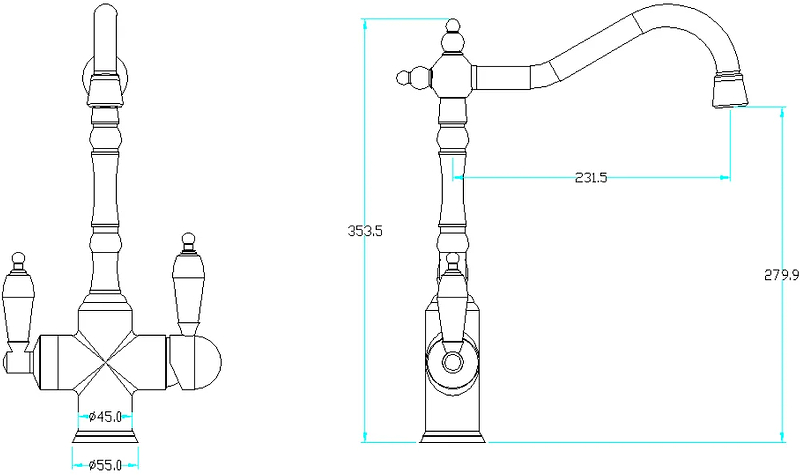 Boheme Tradizionale Oro Смеситель для кухни с возм. подключения фильтра, излив 23,1 см, цвет: gold 112