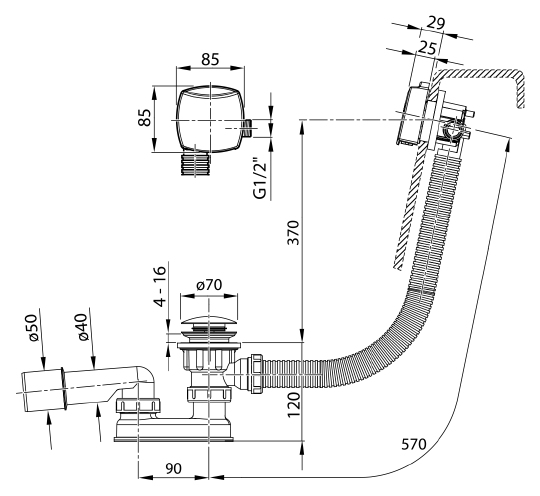 Слив-перелив Ravak  с заполнением переливом II X01440