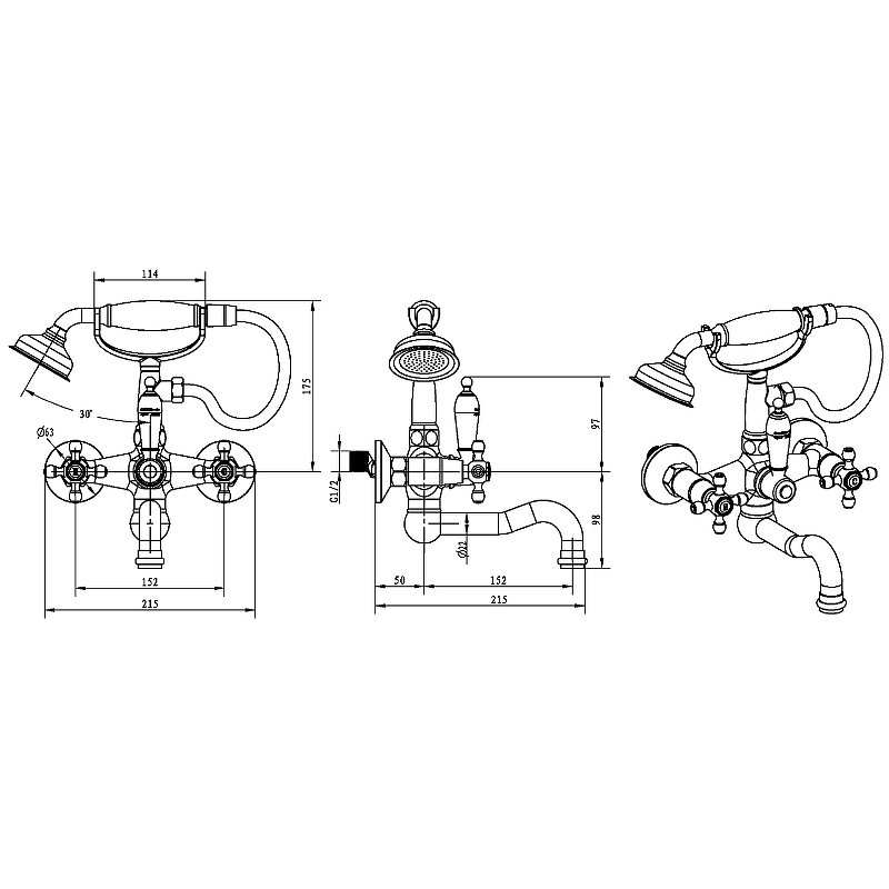 Boheme Medici Presente Смеситель для ванны с душевым комплектом: душ, излив 21,5 см, цвет: bronze 313