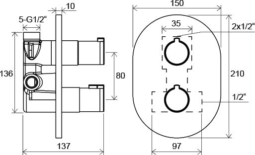 Термостат Ravak Chrome CR 063.00 для ванны с душем, с внутренней частью X070094