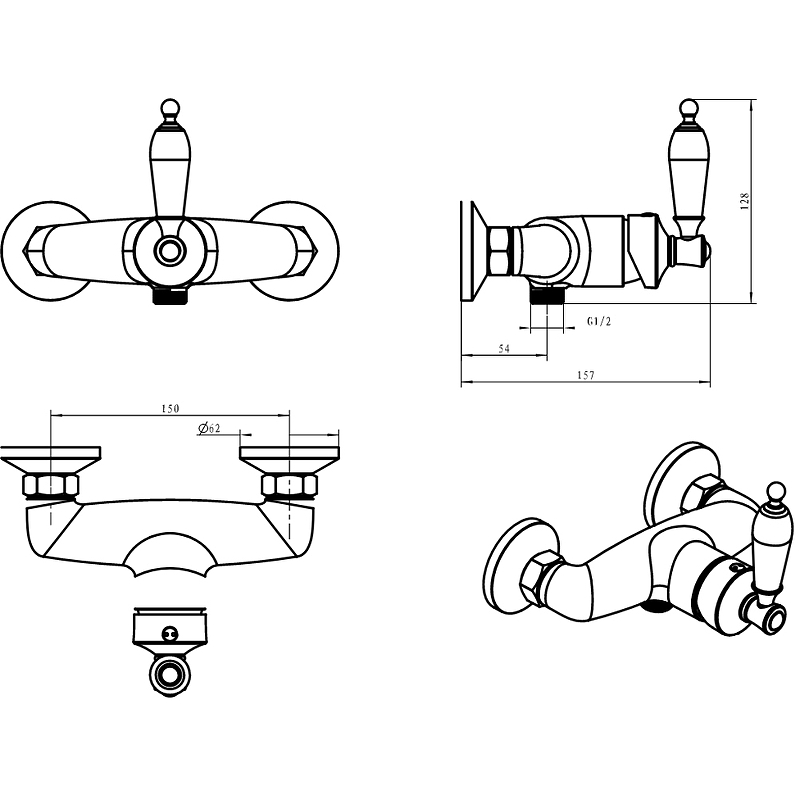 Boheme Vogue Crystal Смеситель для душа без излива и душевого набора, цвет: gold 214-CRST