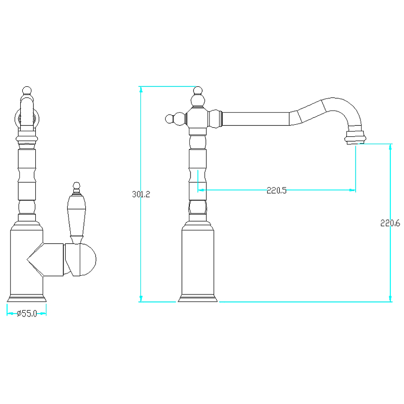 Boheme Tradizionale Oro Смеситель для кухни без возм. подключения фильтра, излив 22 см, цвет: chrome 103