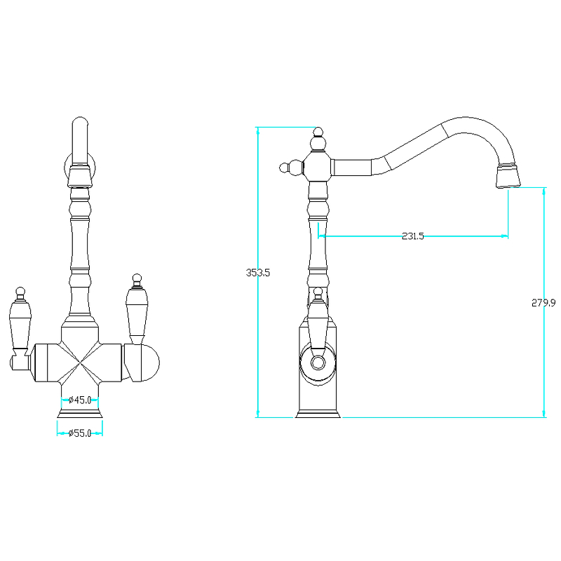Boheme Tradizionale Oro Смеситель для кухни с возм. подключения фильтра, излив 23,1 см, цвет: chrome 113