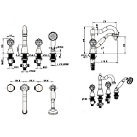 Boheme Imperiale Spirale Смеситель на борт ванны, на 4 отверстия, с ручным душем, цвет: gold 392