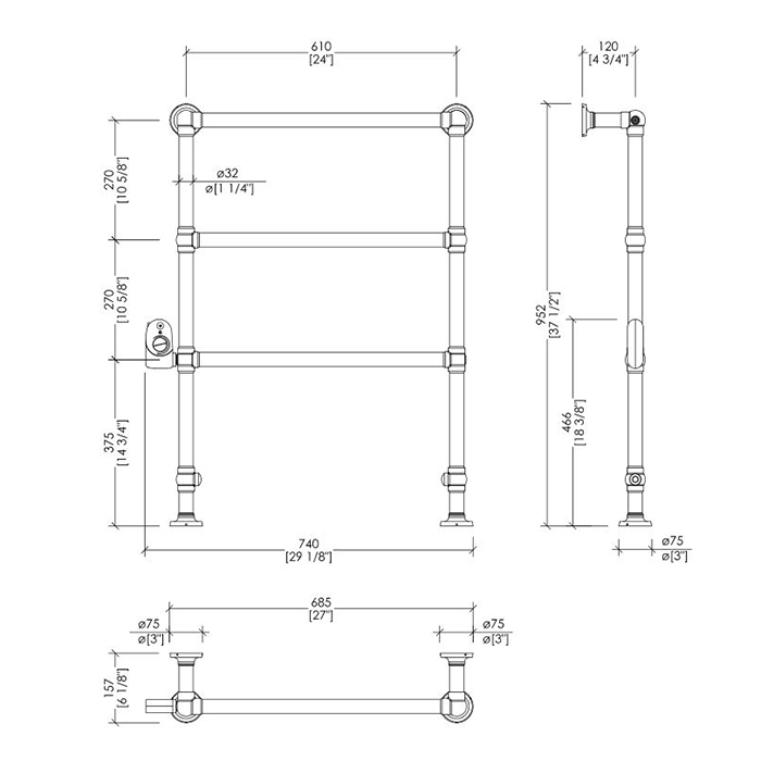 Devon&Devon Baccus 4 Полотенцесушитель электрический, цвет хром PRB4CRELSX/CR