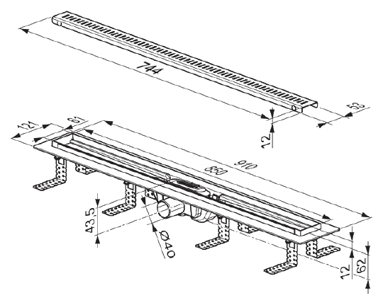 Душевой лоток Ravak Zebra 850 X01434