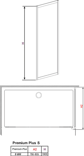 Radaway Premium Plus S Боковая стенка, фабрик 5 мм, Easy Clean 80х190h см, цвет: хром глянцевый 33413-01-06N