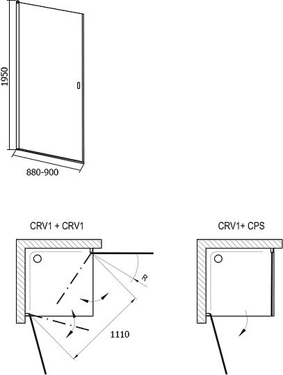 Дверь для душевого уголка Ravak CRV1-90 Transparent, профиль блестящий 1QV70C01Z1