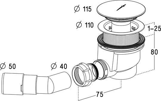 Radaway Сифон для душевого поддона, самоочищающийся, пластиковый, цвет: хром глянцевый 690P
