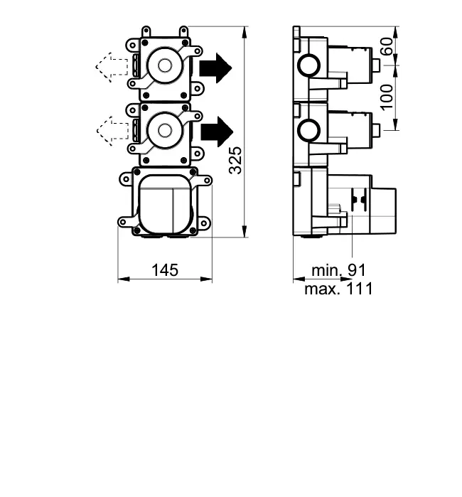 Almar High Flow Термостат для душа, внутренняя часть на 2 потребителя E176002