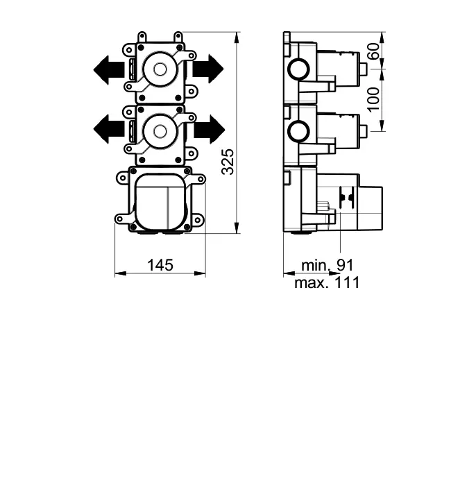 Almar High Flow Термостат для душа, внутренняя часть на 4 потребителя E176504