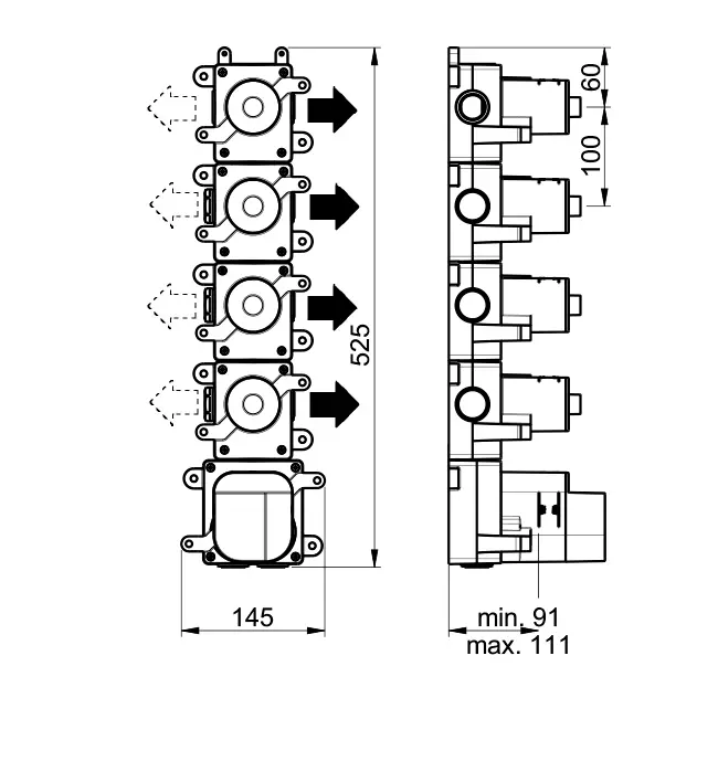 Almar High Flow Термостат для душа, внутренняя часть на 4 потребителя E176004
