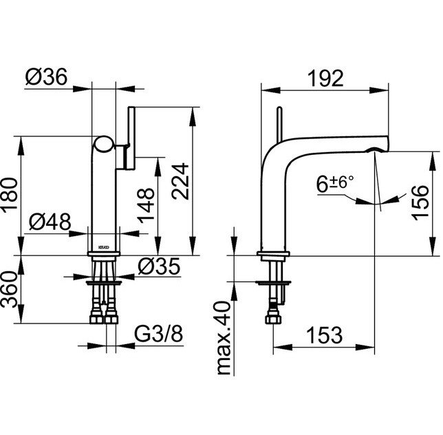Keuco Edition 400 Смеситель для раковины рычж. высокий, без донного клапана, излив 24,1см, цвет:хром 51502 010102