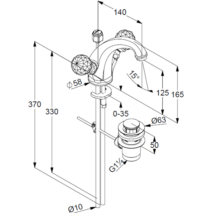 Kludi Adlon Смеситель для раковины ручки хрусталь, с д/к, длина излива 14 см, цвет: хром 5101005G5