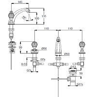Kludi Adlon Смеситель для раковины на 3 отвер., руч. хрус., с д/к, длина изл. 14,5 см, цвет: зол. 5104345G4