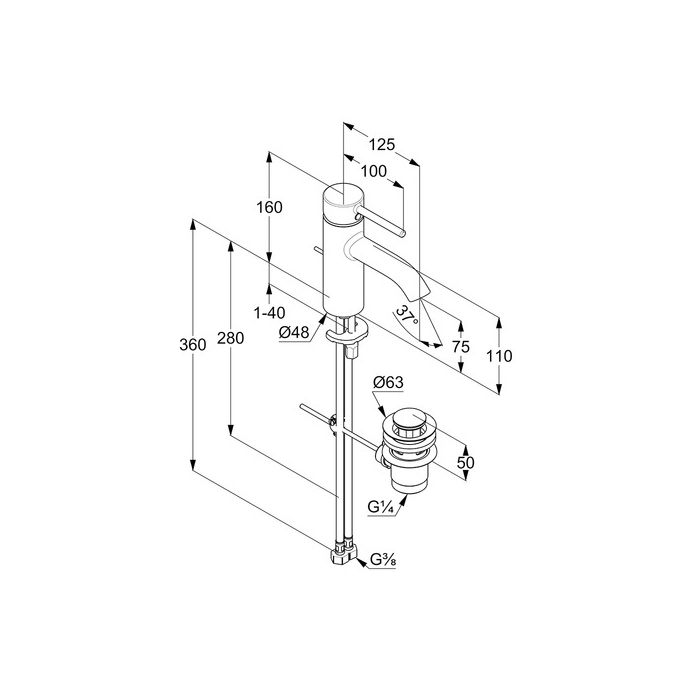 Kludi Bozz Смеситель для раковины, c д/к, длина излива 12,5 см, цвет: хром 382700576
