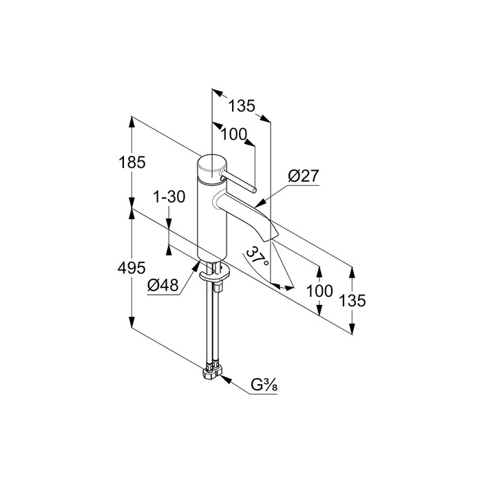 Kludi Bozz Смеситель для раковины, без д/к, длина излива 13,5 см, цвет: хром 382820576