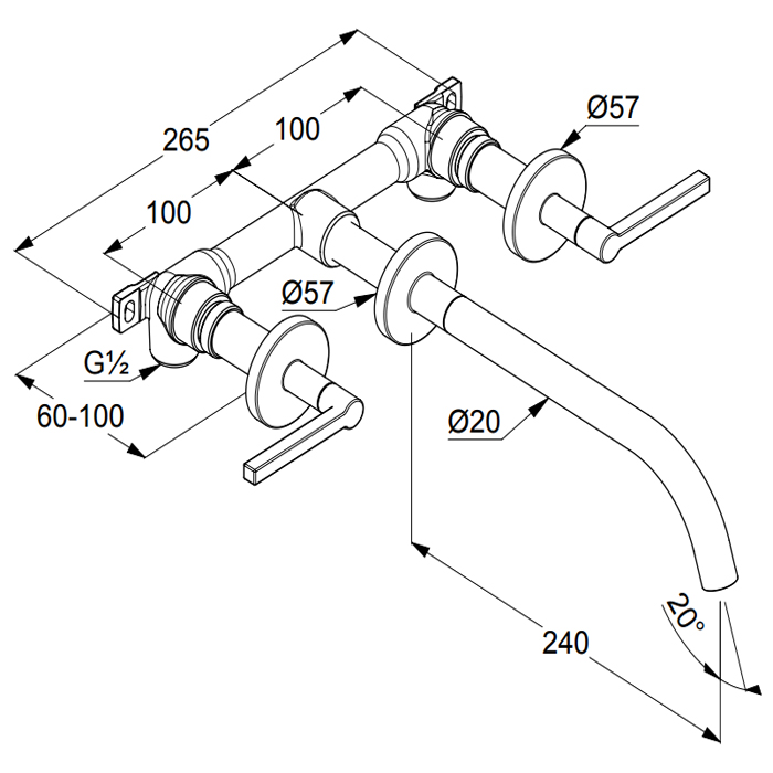 Kludi Nova Fonte Смеситель для раковины встраиваемый, внешняя часть, излив 24 см, цвет: черный мат. 201463915