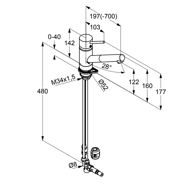 Kludi Scope Смеситель для кухни, полый рычаг, с выдвиж. излив, для безнапор. водонагрев., цвет: хром 339320575
