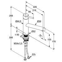 Kludi Steel Смеситель для кухни DN 15, высота излива 13,5 см, цвет: нержавеющая сталь 44850F860